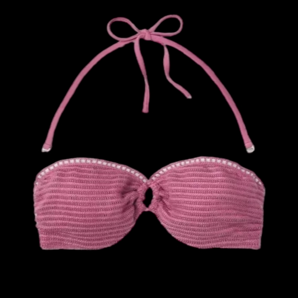 SHADE & SHORE NWT Women's Crochet Bandeau Bikini Top Pink 38DD - Picture 3 of 7